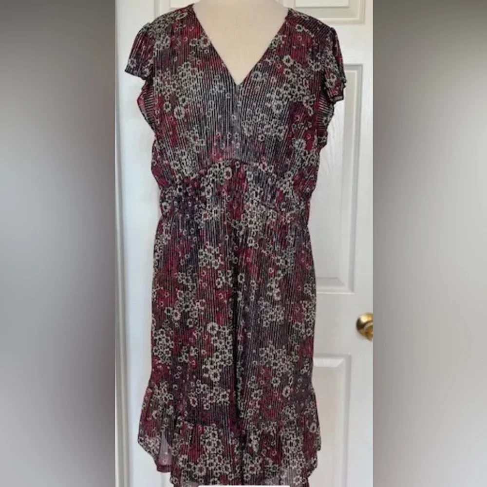 Michael Kors Dress 0X plus NWT Floral black purple pink designer V-Neck - Picture 2 of 10